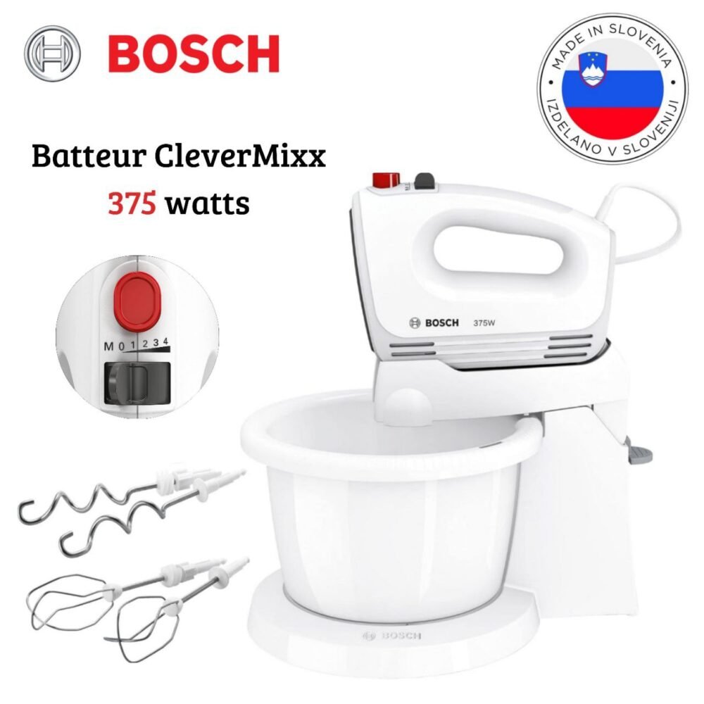 Batteur à main et avec Bol 375W - 4 Vitesses et Turbo Bosch CleverMixx MFQ2600G