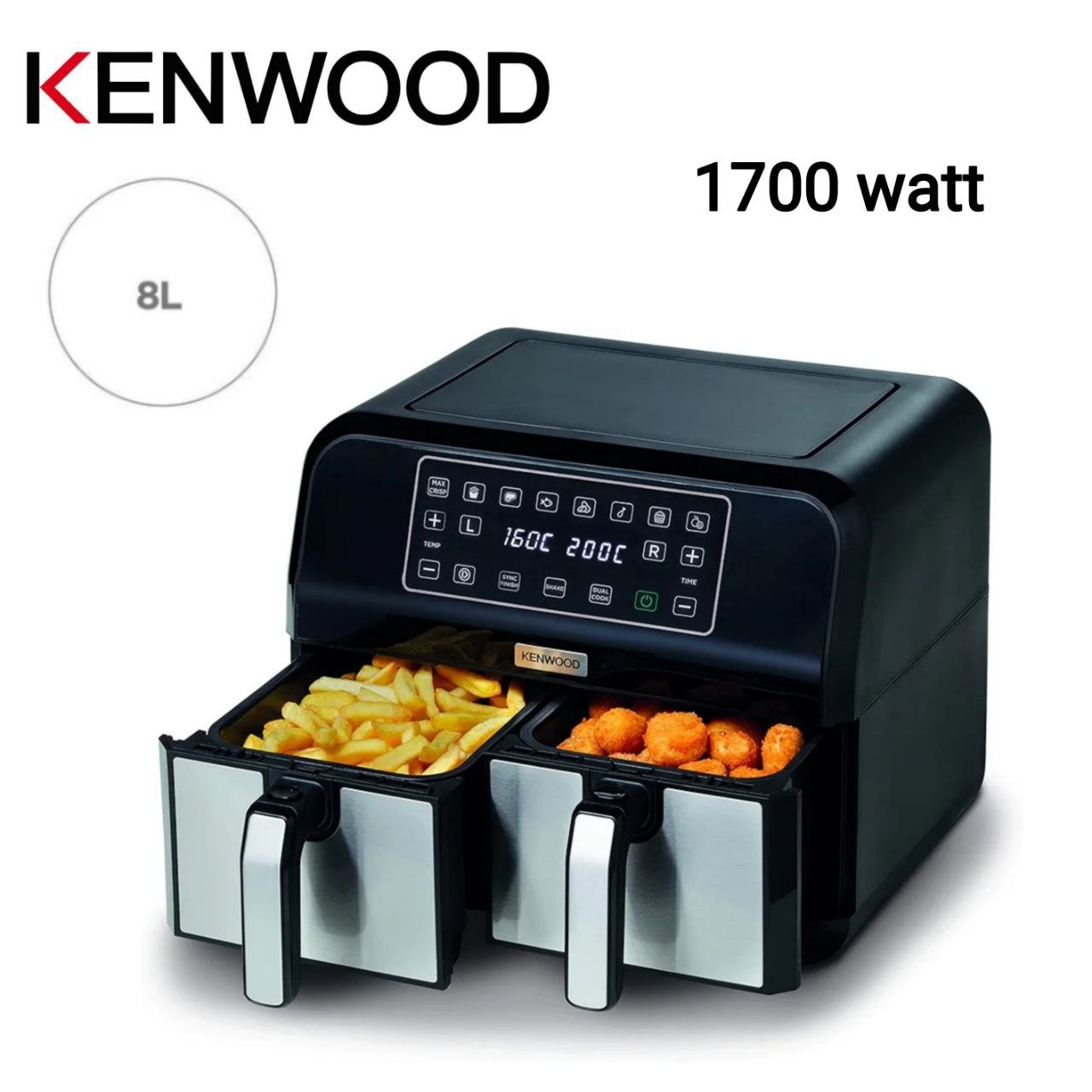 مقلاة هوائية بدون زيت 1700 واط سعة 8 لتر بسلتين Dual Zone تعمل باللمس مع 8 برامج – Kenwood kHealthy FRY TWIN HFM75.