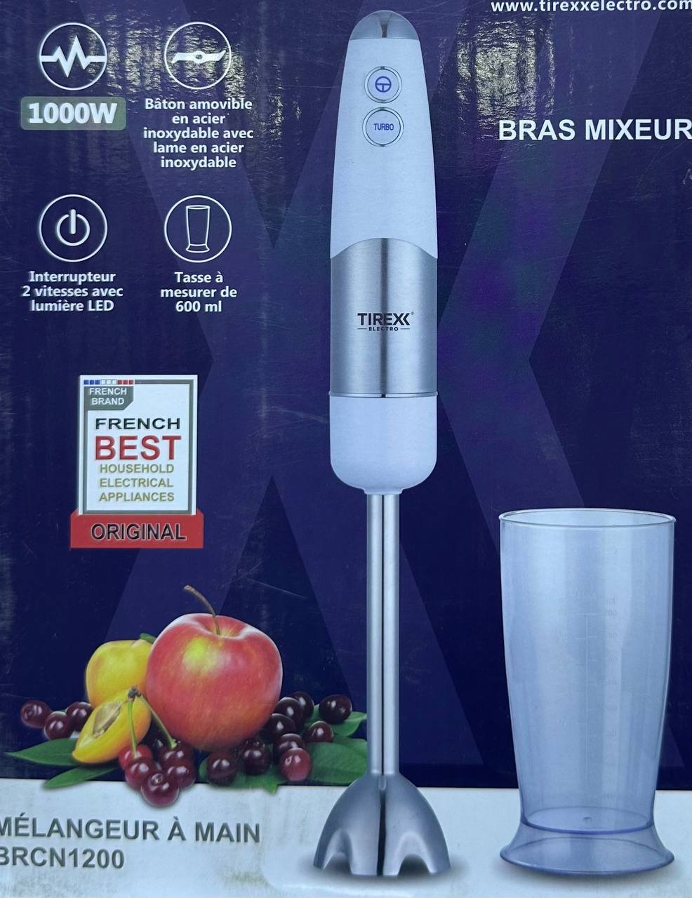 خلاط يدوي من الفولاذ المقاوم للصدأ بقوة 1000 واط وسرعتان مع كأس 600 مل – Tirexx BRCN1200 - الصورة 4