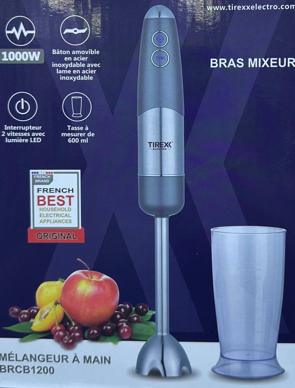 خلاط يدوي من الفولاذ المقاوم للصدأ بقوة 1000 واط وسرعتان مع كأس 600 مل – Tirexx BRCN1200 - الصورة 5