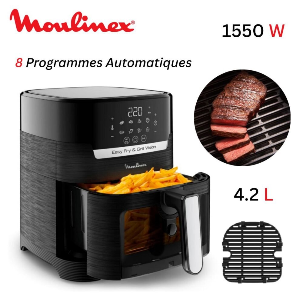 Friteuse Air Fryer Et Grill sans huile 4.2L 1550W 8 Programmes Tactile - Moulinex Easy Fry & Grill Vision EZ506820