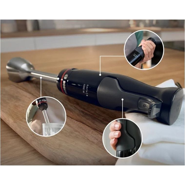 خلاط يدوي 4 في 1 - 1000 واط مع مفرمة ومضرب وكأس قياس – Bosch ErgoMaster Series 4 MSM4B621 – صنع في سلوفينيا - الصورة 2
