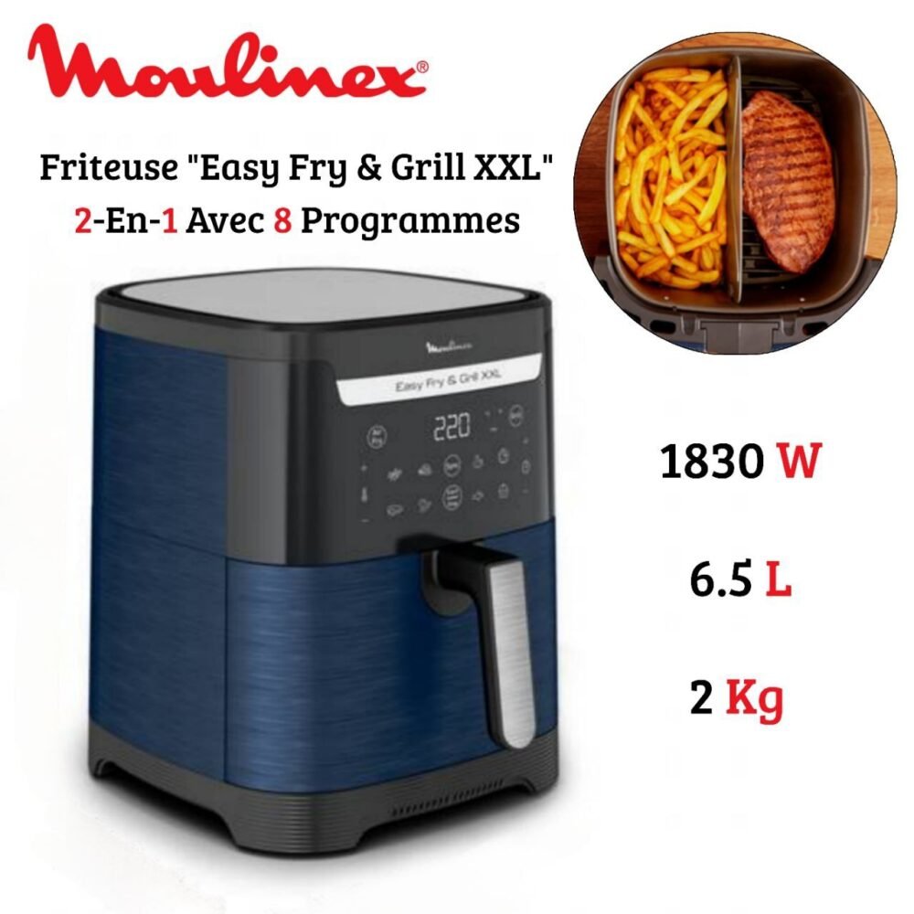 Friteuse Air Fryer et Grill sans huile 6.5L 1830W 2Kg 8 Programmes Digital - Moulinex Easy Fry And Grill XXL EZ801420