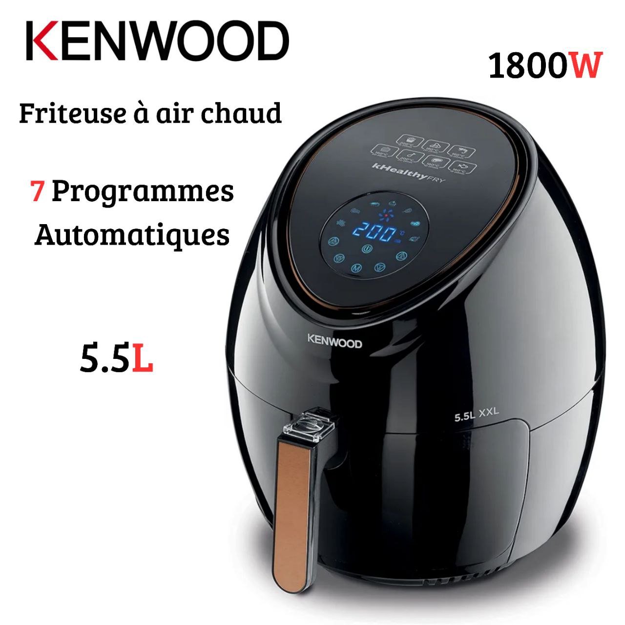 مقلاة هوائية بدون زيت 5.5 لتر 1800 واط سعة 2.4 كغ مع 7 برامج وشاشة لمس – Kenwood kHealthy Fry HFP50