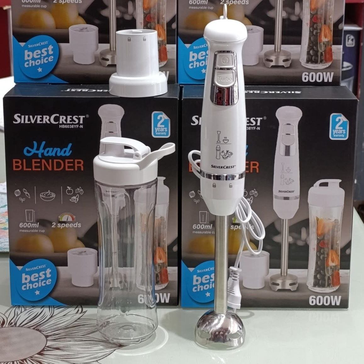 Bras Mixeur Avec Mini Blender 2en1 600W 2 Vitesses avec Verre Doseur 0.6L SilverCrest HB6038YF-N – Image 2