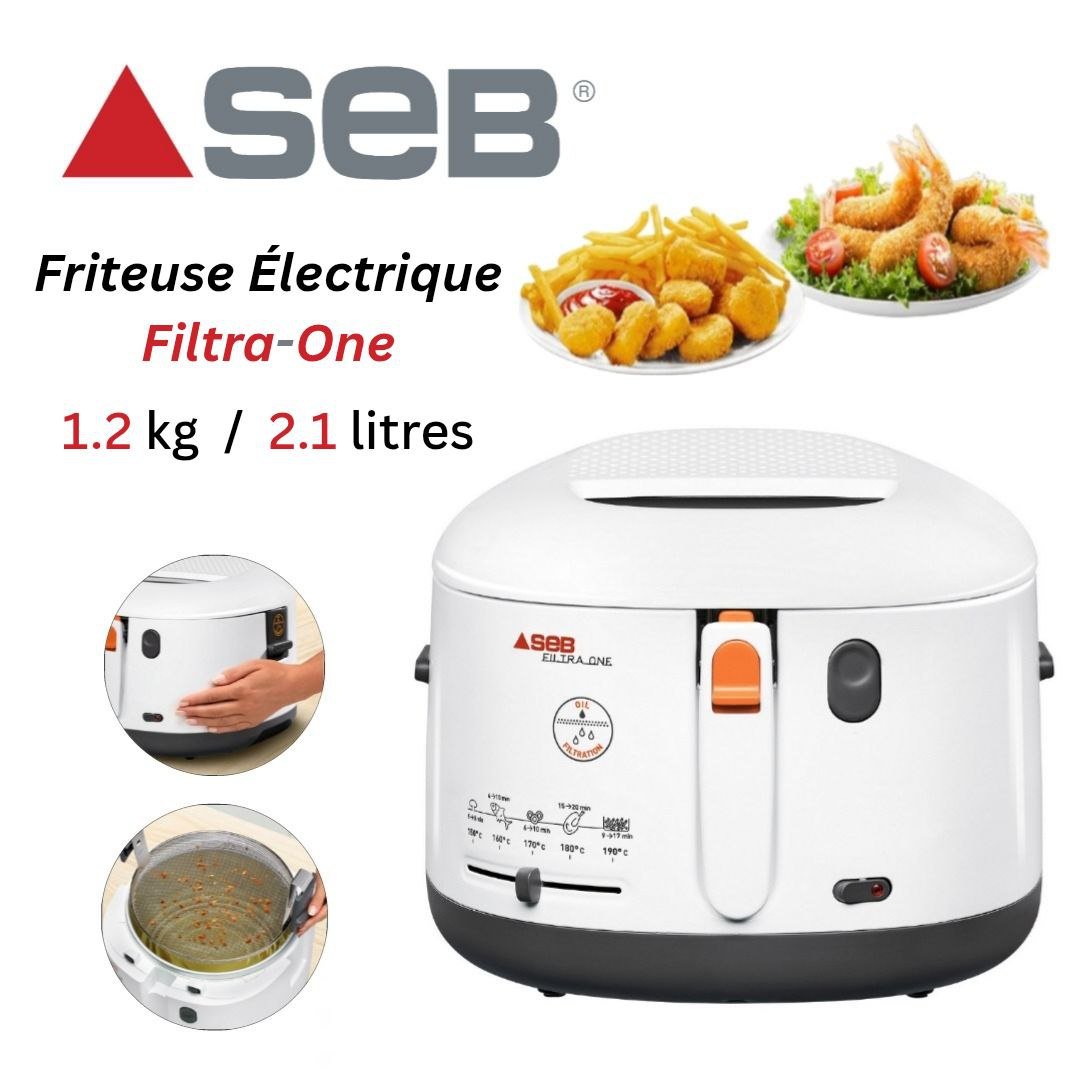 Friteuse Électrique à huile 2.1 Litres 1.2KG 1900W Seb Filtra One FF162100