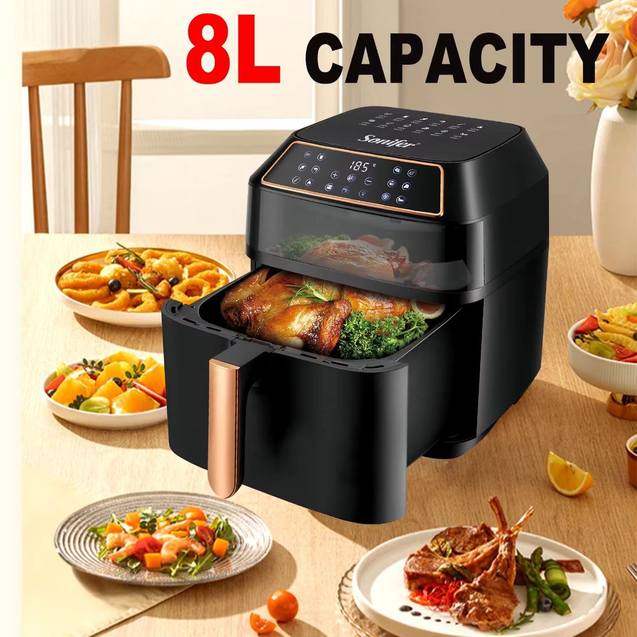 Friteuse Air Fryer 8L 1700W sans huile 8 Programmes avec Écran Tactile LED - Sonifer SF-1030 – Image 2