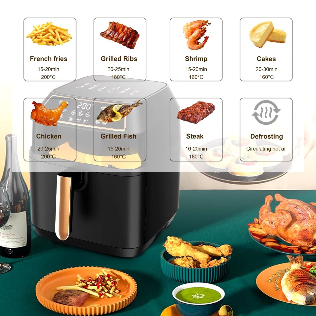 Friteuse Air Fryer 8L 1700W sans huile 8 Programmes avec Écran Tactile LED - Sonifer SF-1030 – Image 3
