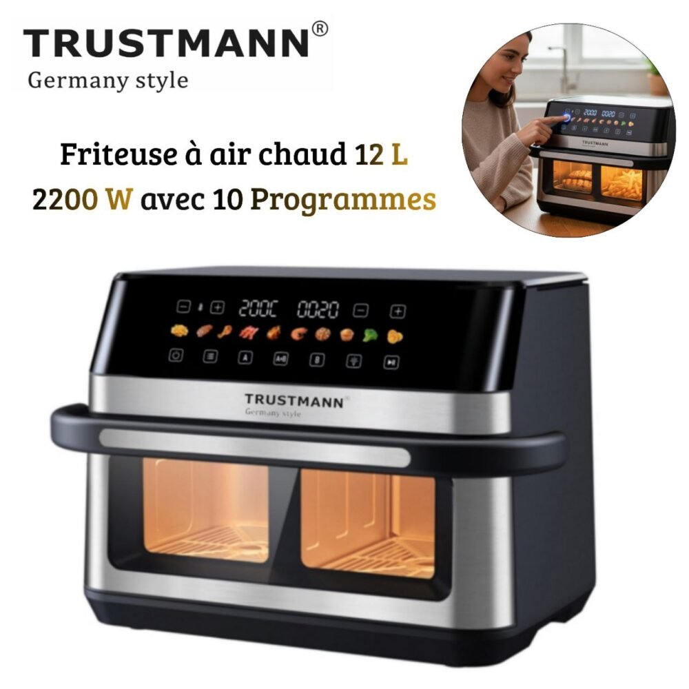 Friteuse sans huile Double Bacs 12L 2200W 10 Programmes Tactile Double zone - Air Fryer Trustmann TM-AF-002