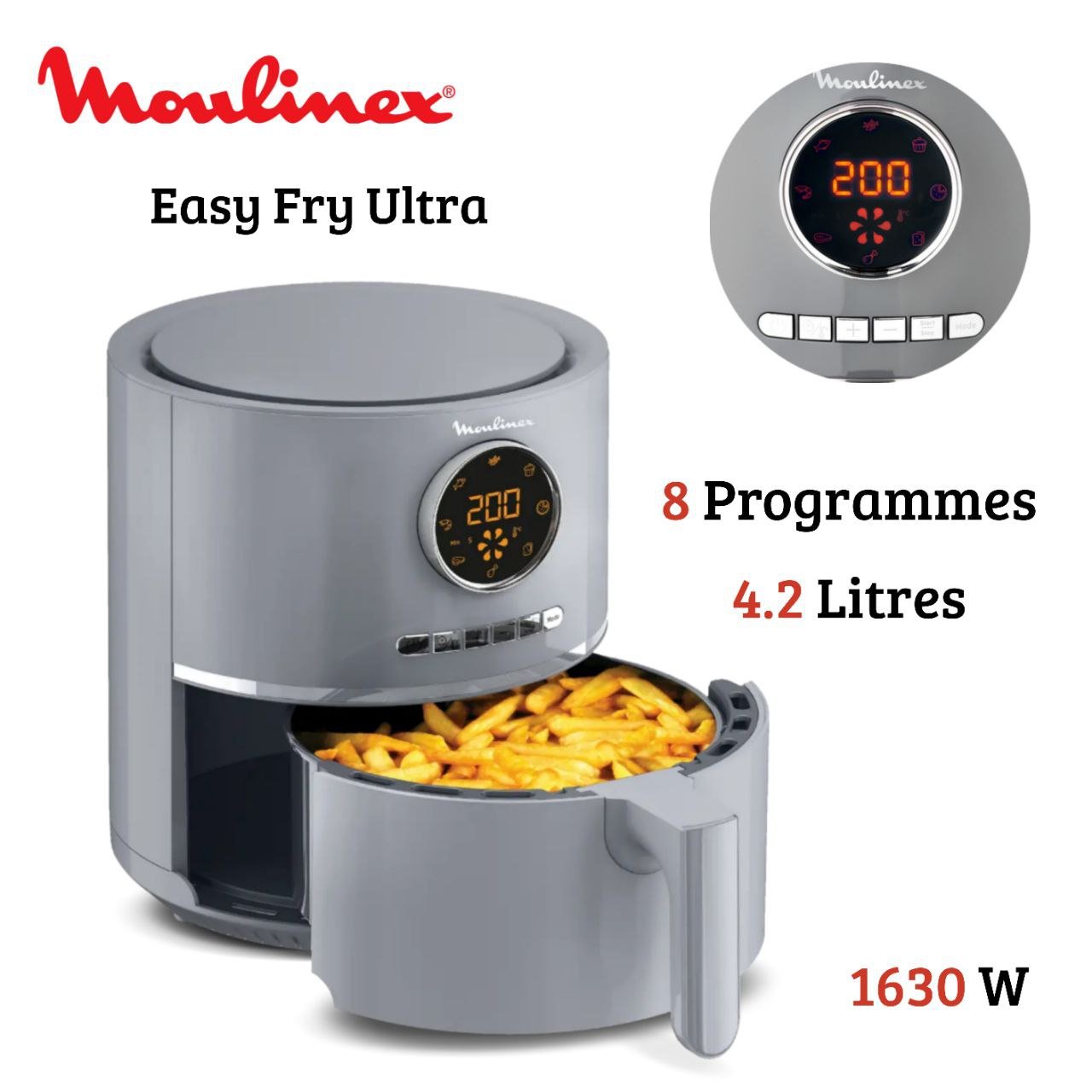 Friteuse Air Fryer sans huile 4.2 1630W 8 Programmes LCD Moulinex Easy Fry Ultra EZ111B10