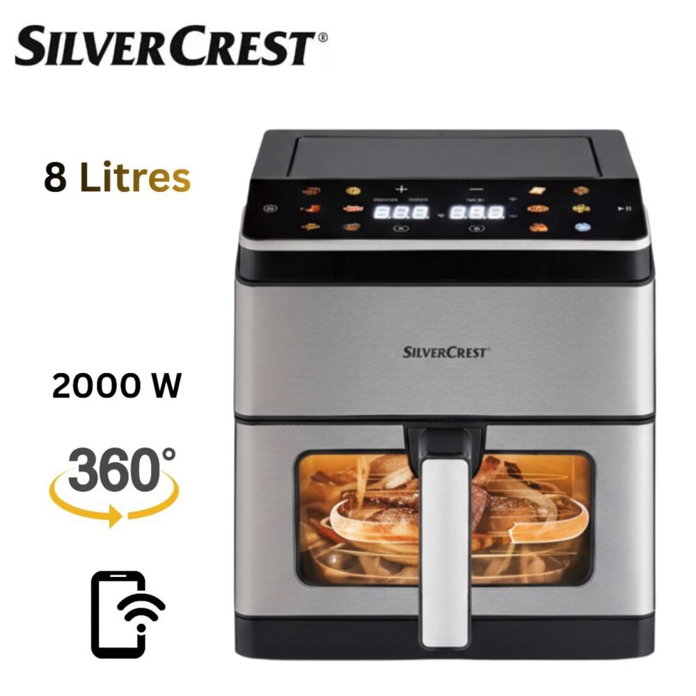 Friteuse Sans Huile Double Résistances 8L 2000W 12 Programmes Smart WIFI - SilverCrest RA880