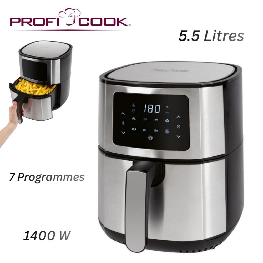 Friteuse sans huile À Air Chaud 5.5L 1400W avec 7 Programmes et Écran Tactile Inox - Proficook PC-FR 1239 H