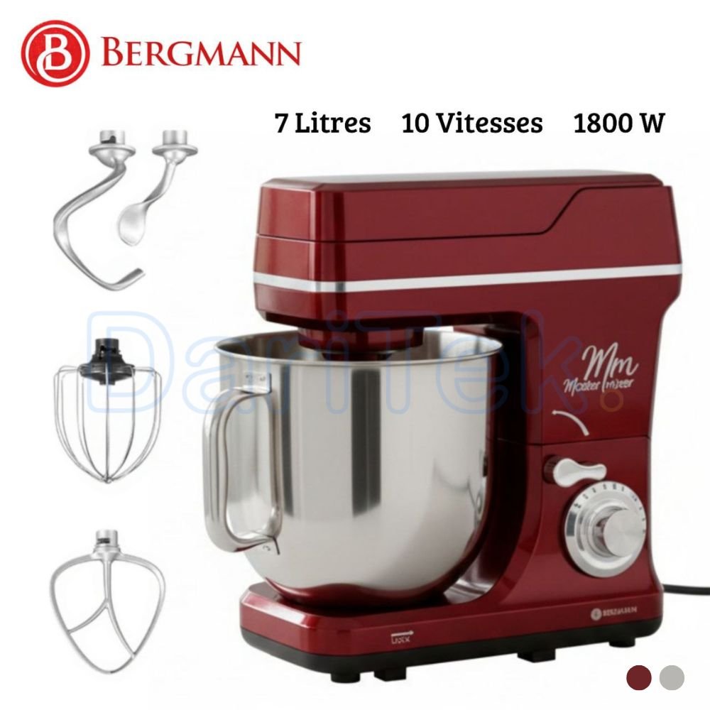 Robot Pétrin Pâtissier Double Crochet 7L 1800W 10 Vitesses - Bergmann Master Mixer BST-900