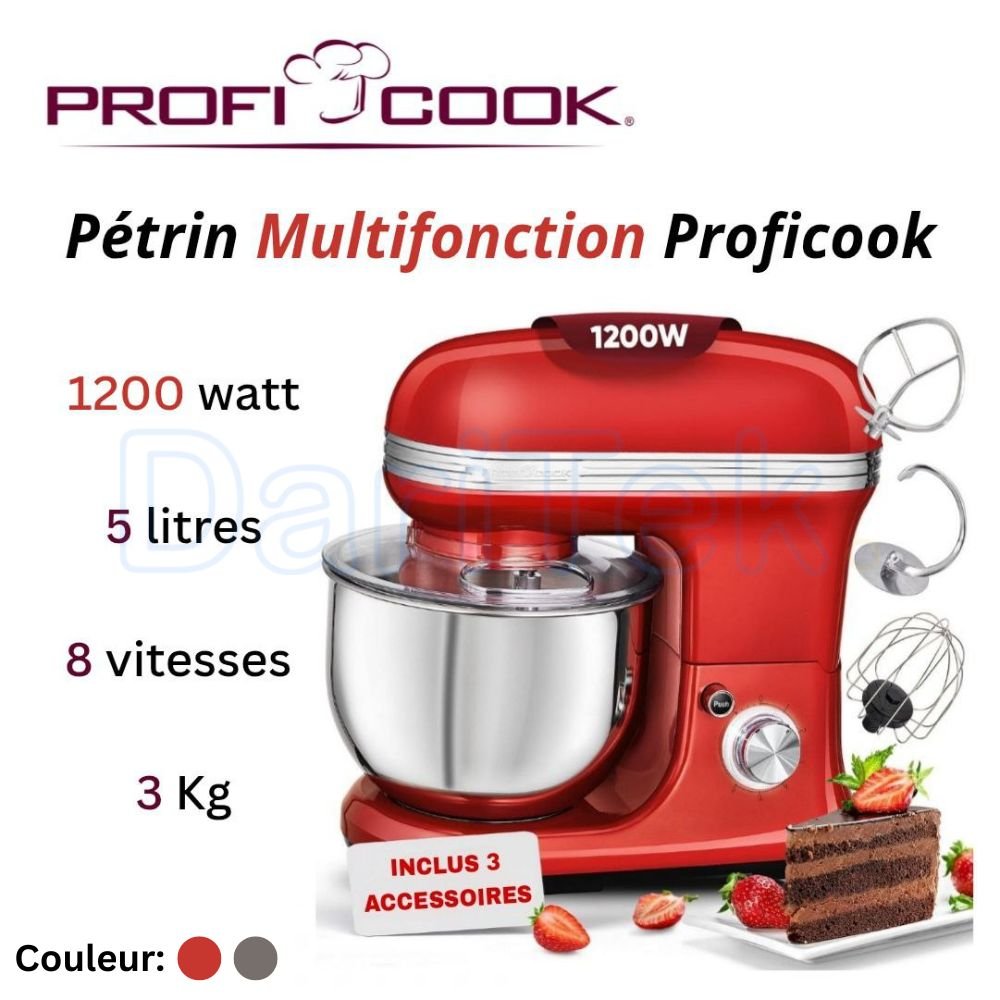 Robot Pétrin Multifonction 8 Vitesse 5L 3kg 1200W - Proficook PC-KM 1197