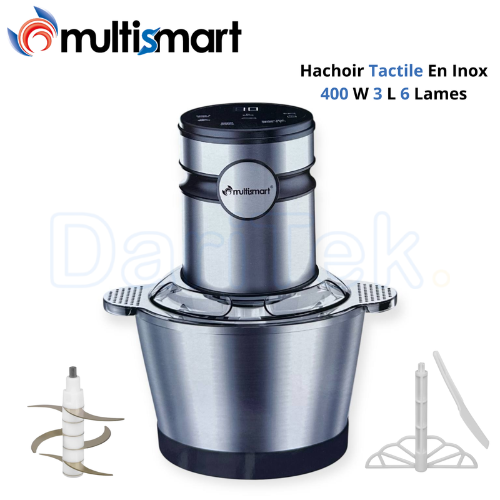 Hachoir Electrique Tactile en Inox 400W 3L 6 Lames 5 Vitesses avec Batteur - Multismart MS-FC2303