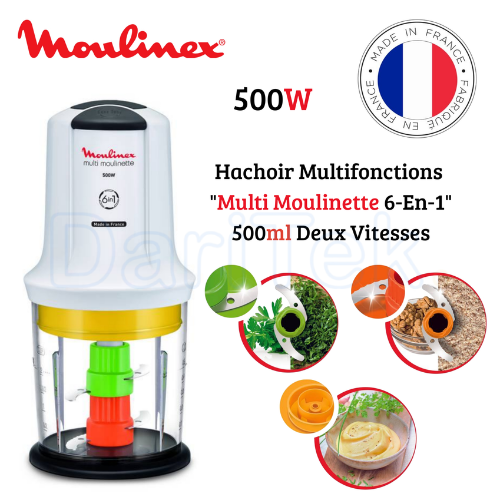 Hachoir Electrique 6en1 500 W 500 ml 4 Lames 2 Vitesses - Moulinex Multi Moulinette AT723110