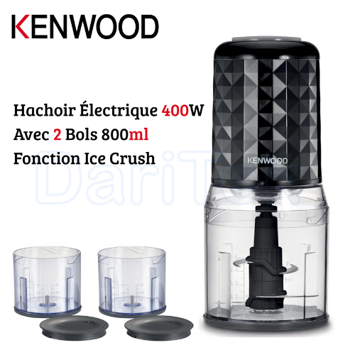 Hachoir Électrique avec 2 Bol 800ml 400W 4 Lames avec 2 Vitesses et Fonction Ice Crush - Kenwood CHP40.500BK