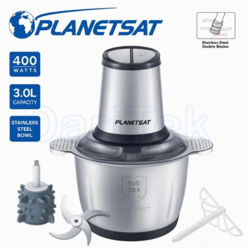 Hachoir Electrique Multifonction en Inox 400W 3L 4 Lames avec Batteur et Eplucheur d'Ail - Planetsat PMC-1970