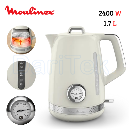 Bouilloire Électrique Sans Fil 1.7L 2400W avec Contrôle de Température - Moulinex Soleil Ivoire BY355AE0