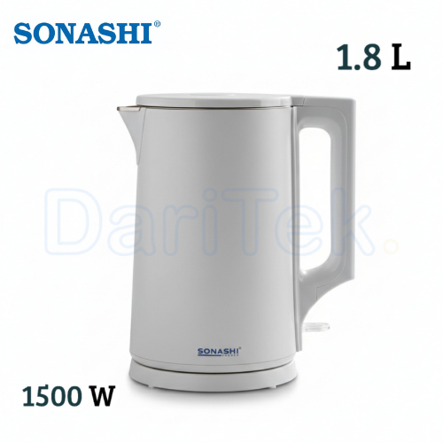 غلاية كهربائية بدون سلك سعة 1.8 لتر بقوة 1500 واط بسطح بارد الملمس - سوناشي SKT-1816