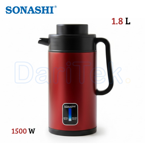 غلاية كهربائية بدون سلك من الفولاذ المقاوم للصدأ 1.8 لتر 1500 واط مع مؤشر حراري – Sonashi SKT-1821