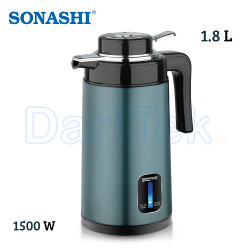 غلاية كهربائية بدون سلك من الفولاذ المقاوم للصدأ 1.8 لتر 1500 واط مع مؤشر حراري – Sonashi SKT-1823