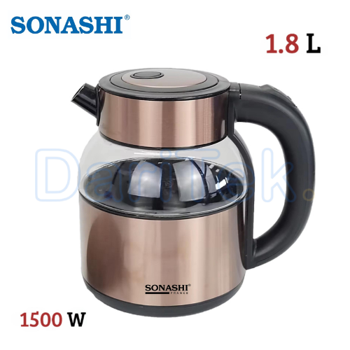 غلاية كهربائية بدون سلك من الزجاج 1.8 لتر 1500 واط – Sonashi SKT-1812
