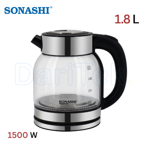 غلاية كهربائية بدون سلك من الزجاج 1.8 لتر 1500 واط – Sonashi SKT-1819