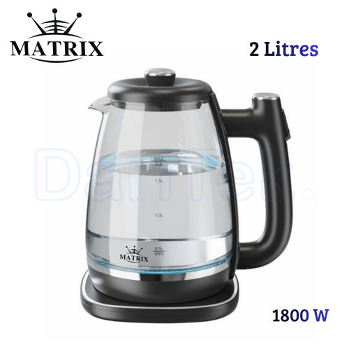 غلاية كهربائية بدون سلك من الزجاج 2 لتر 1800 واط مع مؤشر LED – Matrix MX-330