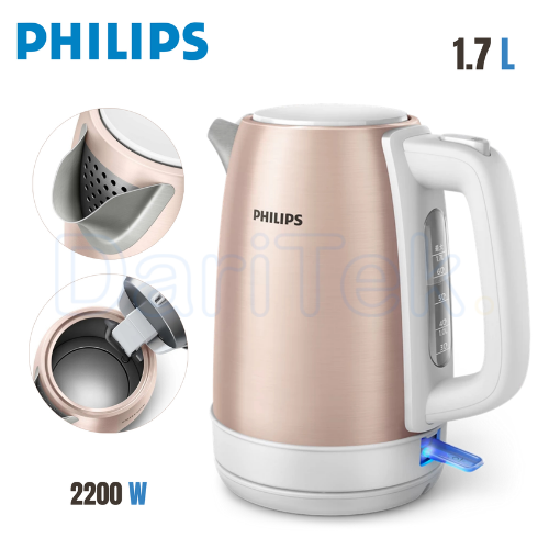 غلاية كهربائية بدون سلك من الفولاذ المقاوم للصدأ 1.7 لتر 2200 واط مع نافذة لمستوى الماء – Philips HD9350/95