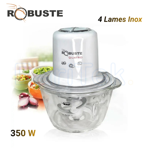 Hachoir Electrique 350W 1 Litre Bol en Verre avec 4 Lames - Robuste QUATRO