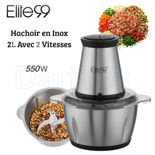 Hachoir Electrique en Inox 550W 2 Litres avec 2 Vitesses et 4 Lames - Elite99 ELT-2530