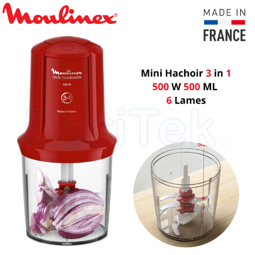 Hachoir Electrique 3en1 - 500W 6 Lames 500 ML - Moulinex Multi Moulinette AT714G32