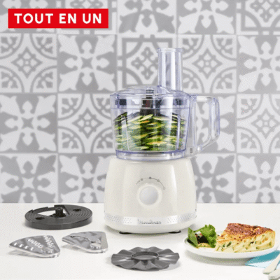 Robot Multifonction 600W 2.4L avec 15 Fonctions et 4 accessoires Moulinex Soleil Ivoire FP345A11 DariTek