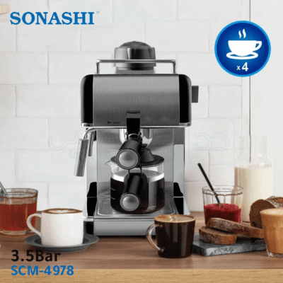 ماكينة قهوة بقدرة 800 واط وضغط 3.5 بار لتحضير القهوة والكابتشينو حتى 4 أكواب - Sonashi SCM-4978 ماكينة قهوة بقدرة 800 واط وضغط 3.5 بار لتحضير القهوة والكابتشينو حتى 4 أكواب - Sonashi SCM-4978 DariTek