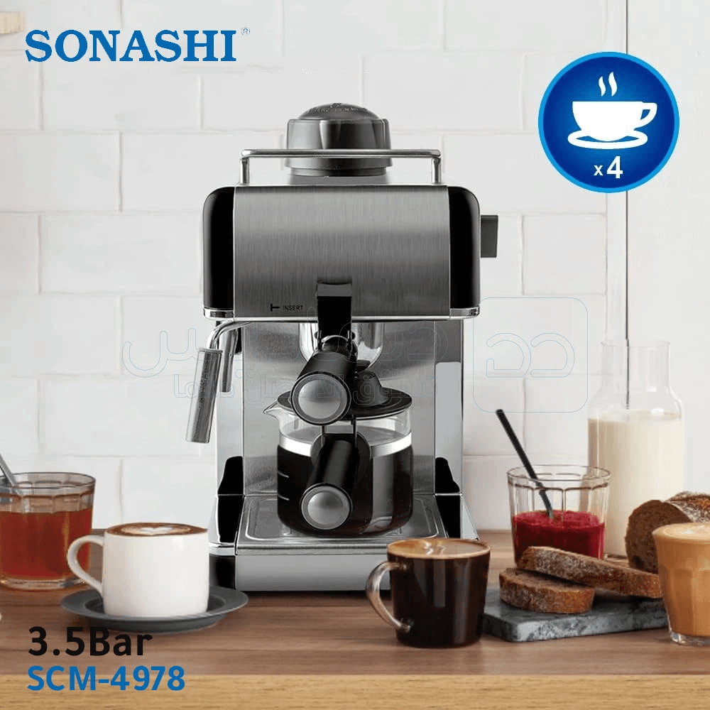 ماكينة قهوة بقدرة 800 واط وضغط 3.5 بار لتحضير القهوة والكابتشينو حتى 4 أكواب - Sonashi SCM-4978 ماكينة قهوة بقدرة 800 واط وضغط 3.5 بار لتحضير القهوة والكابتشينو حتى 4 أكواب - Sonashi SCM-4978 - الصورة 4