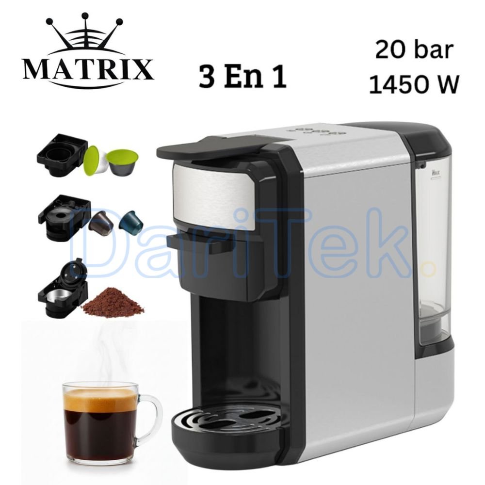 Machine À Café 3 En 1 Matrix Multi capsules et Poudre 20 Bar 1450 W en Inox - MX-518