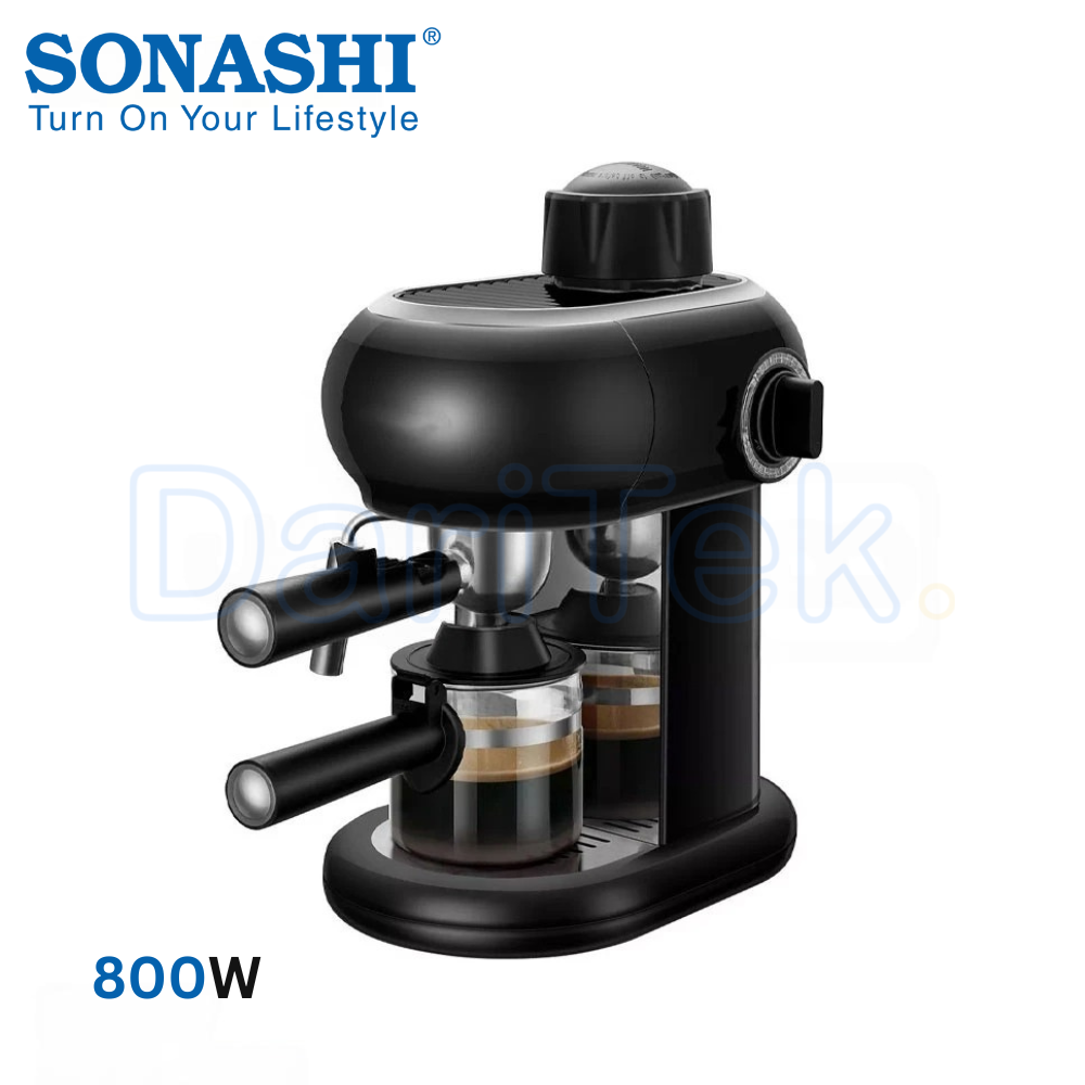 Machine à Expresso Sonashi 800W 3.5 Bars avec Mousseur à Lait pour Café et Cappuccino 4 Tasses - SCM-4980