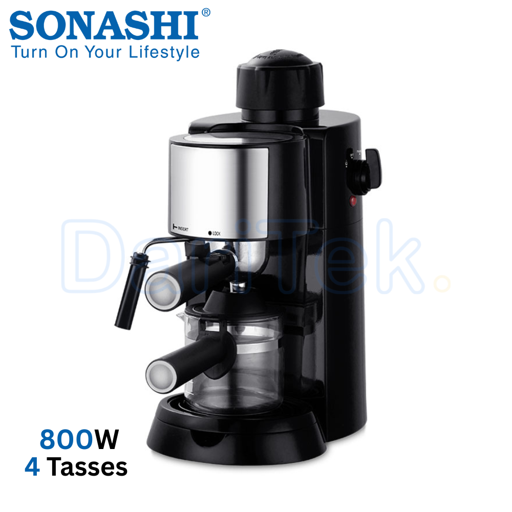 Machine à Expresso Sonashi 800W 3.5 Bars avec Mousseur à Lait pour Café et Cappuccino 4 Tasses - SCM-4979