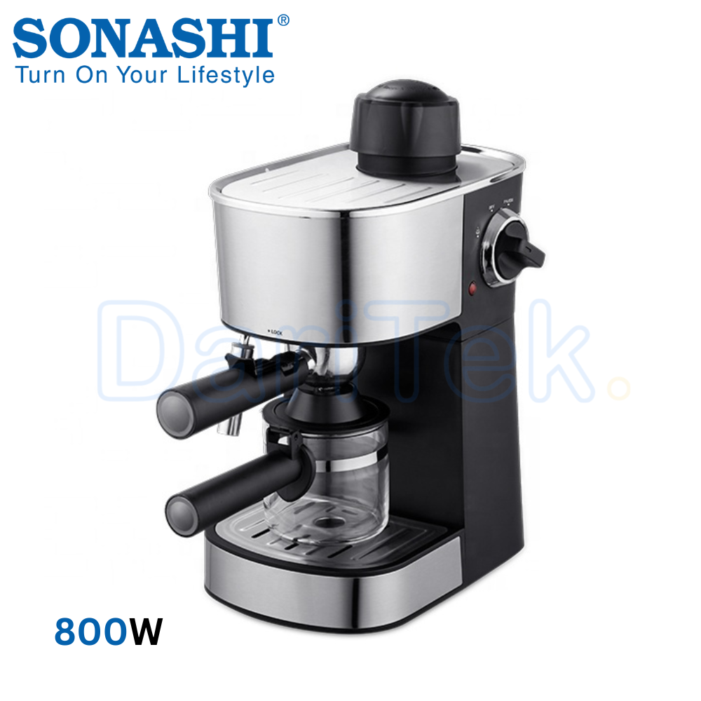 Machine à Expresso Sonashi 800W 3.5 Bars avec Mousseur à Lait pour Café et Cappuccino 4 Tasses – SCM-4982