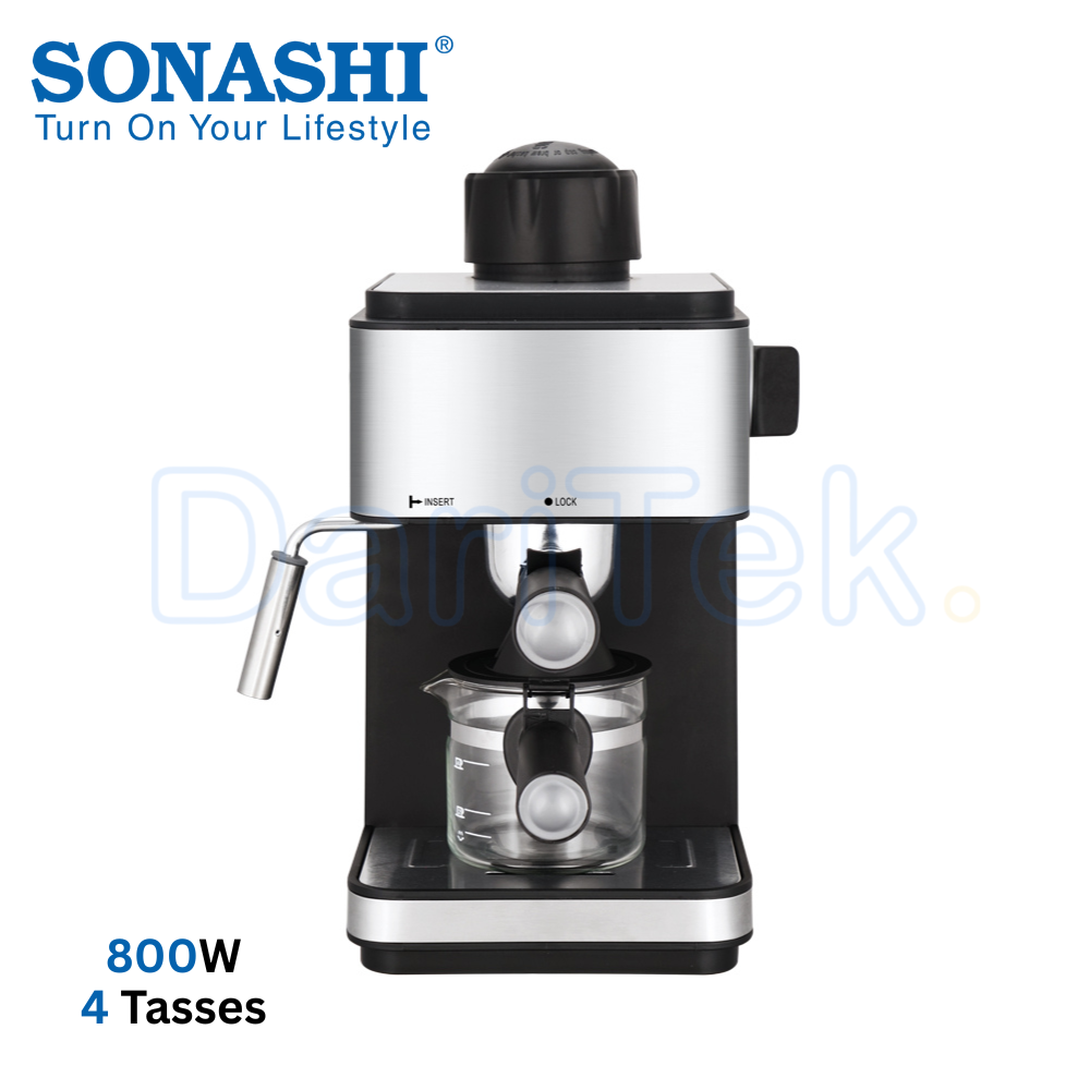 Machine à Expresso Sonashi 800W 3.5 Bars avec Mousseur à Lait pour Café et Cappuccino 4 Tasses - SCM-4981