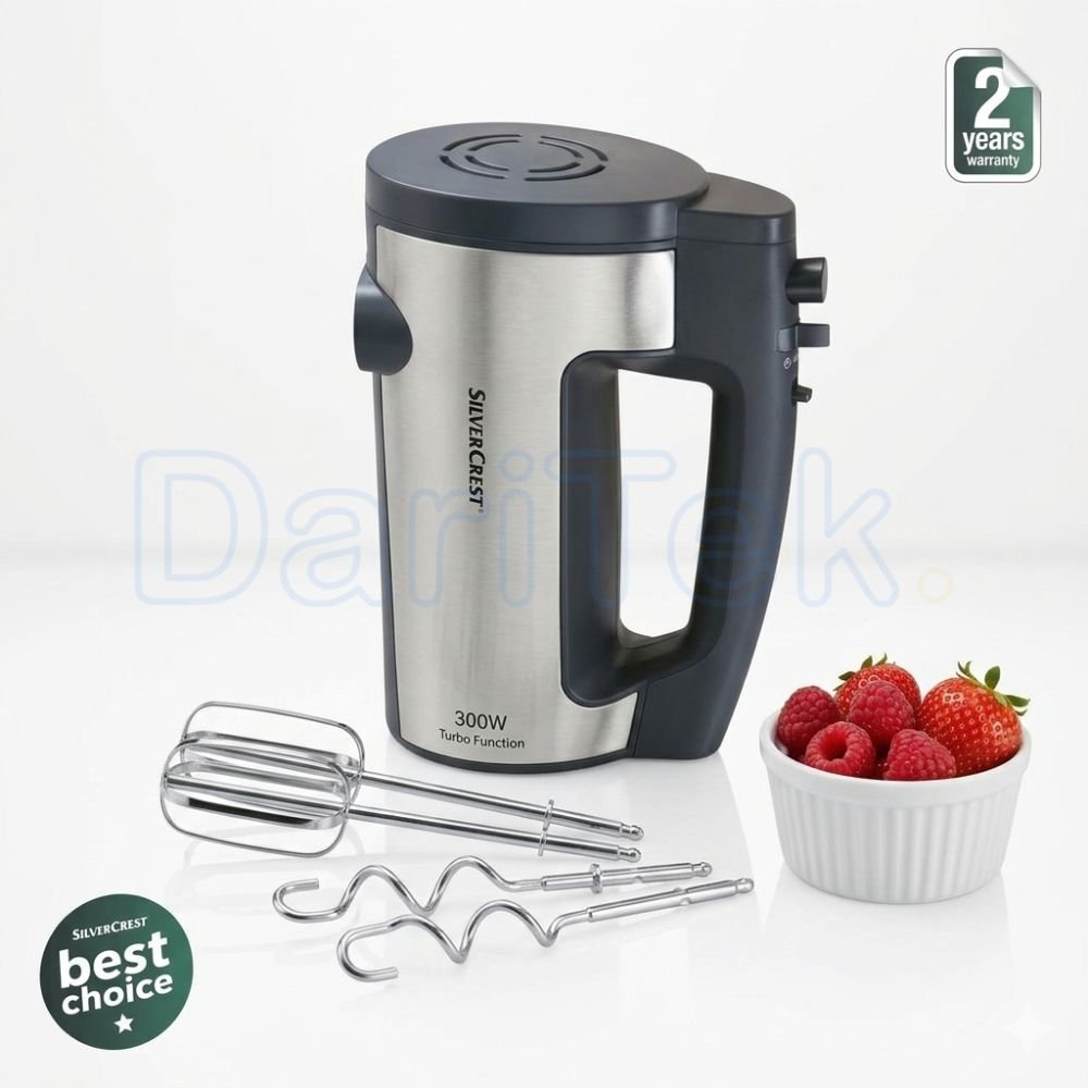 خلاط يدوي كهربائي 300 واط مع 5 سرعات ووظيفة توربو من الفولاذ المقاوم للصدأ - SilverCrest HM833 - الصورة 2