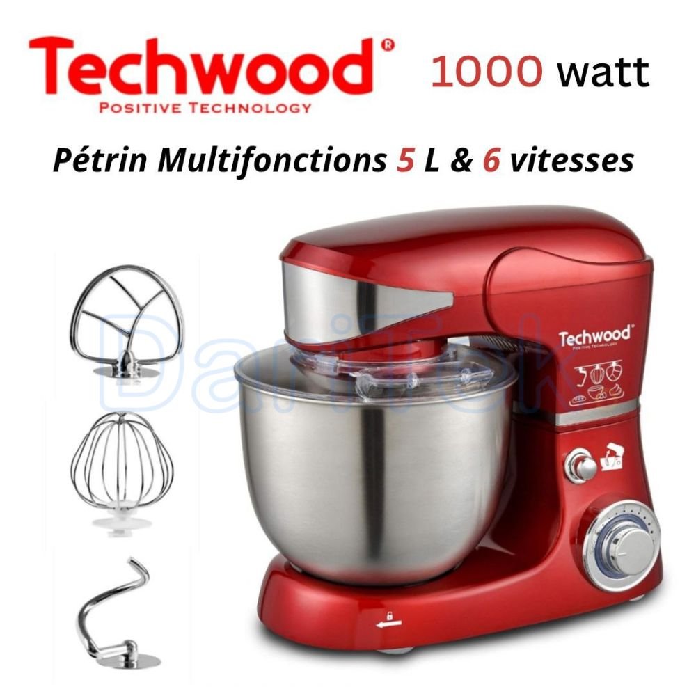 Robot Pétrin Multifonction 6 Vitesse 5 L 1000W - Techwood TRO 1055