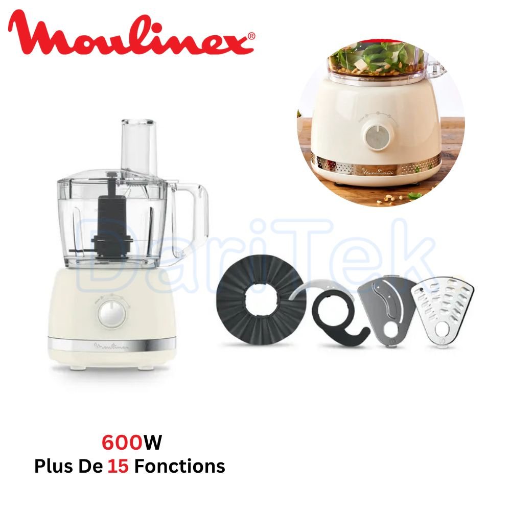 Robot Multifonction 600W 2.4L avec 15 Fonctions et 4 accessoires Moulinex Soleil Ivoire FP345A11