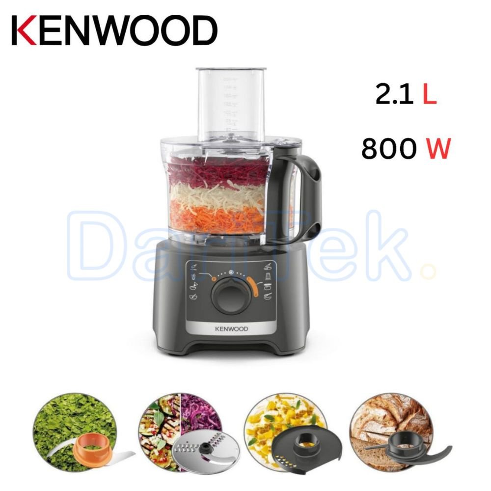 Robot De Cuisine Multifonction 800W Bol 2.1L - 2 Vitesses Avec Lames En Inox 4 Accessoires - Kenwood MultiPro Compact FDP31.020GY