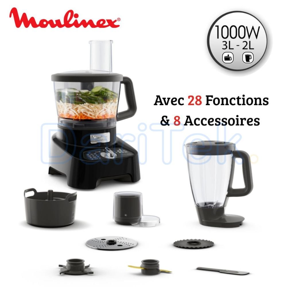 Robot Multifonction De Cuisine 1000W 3L Avec 28 Fonctions et 8 Accessoires - Moulinex DoubleForce FP821811