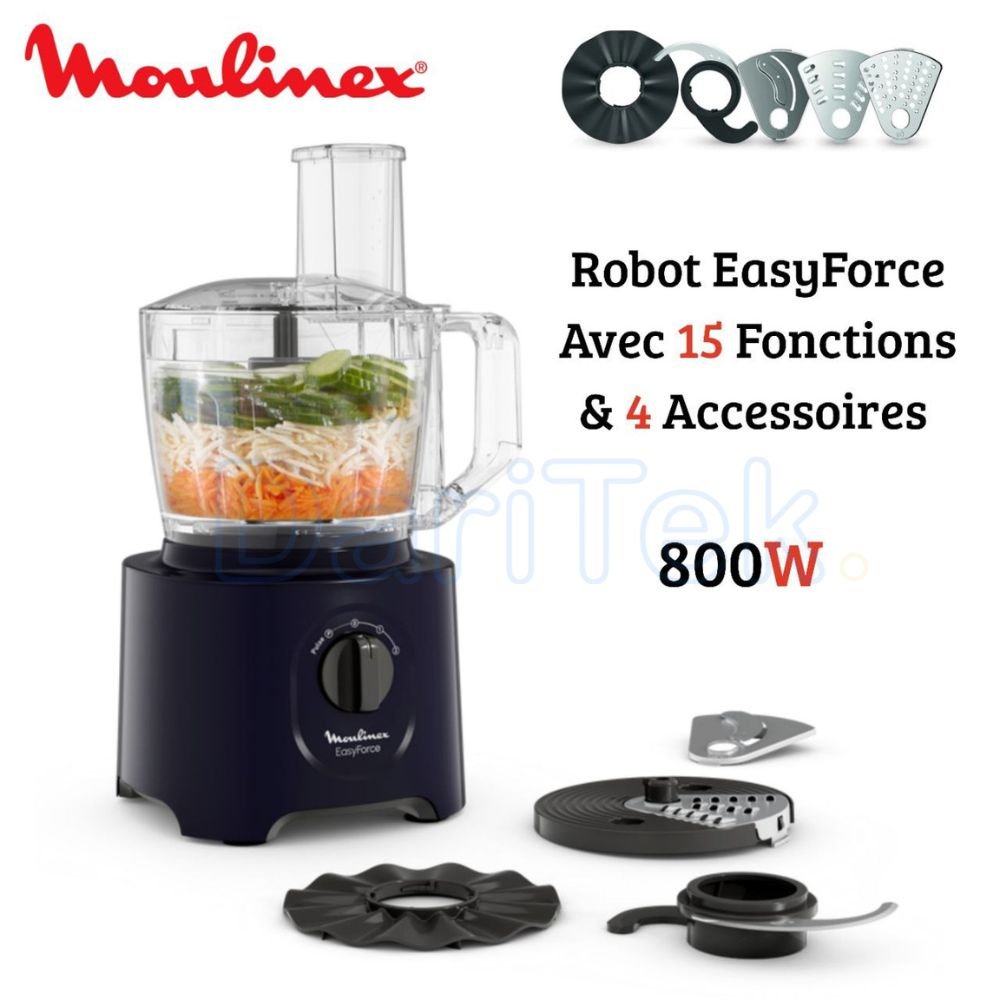 Robot Multifonction De Cuisine 800W 2.4L Avec 15 Fonctions et 4 Accessoires - Moulinex EasyForce FP242810