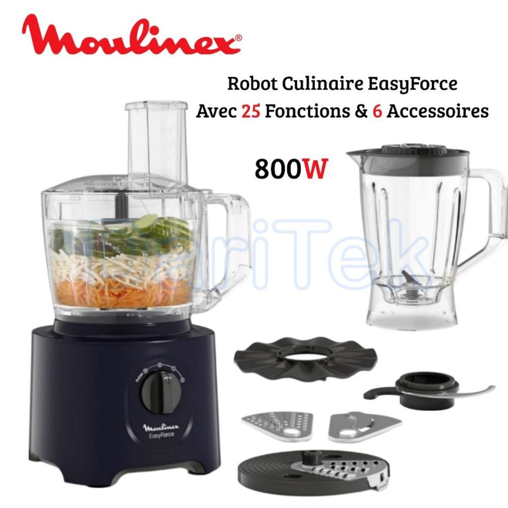 Robot Multifonction Culinaire De Cuisine 800W 2.4L Avec 25 Fonctions et 6 Accessoires - Moulinex EasyForce FP247810