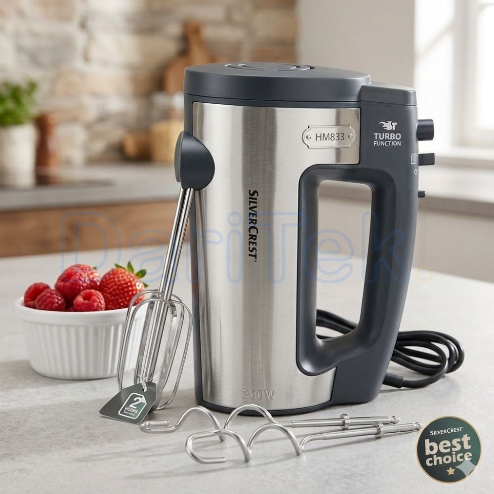 خلاط يدوي كهربائي 300 واط مع 5 سرعات ووظيفة توربو من الفولاذ المقاوم للصدأ - SilverCrest HM833 - الصورة 3
