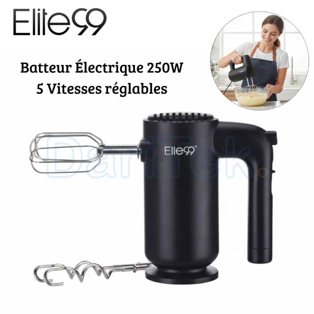 Batteur Électrique 250W avec 5 Vitesses Accessoires en Inox Elite99 ELT-2210